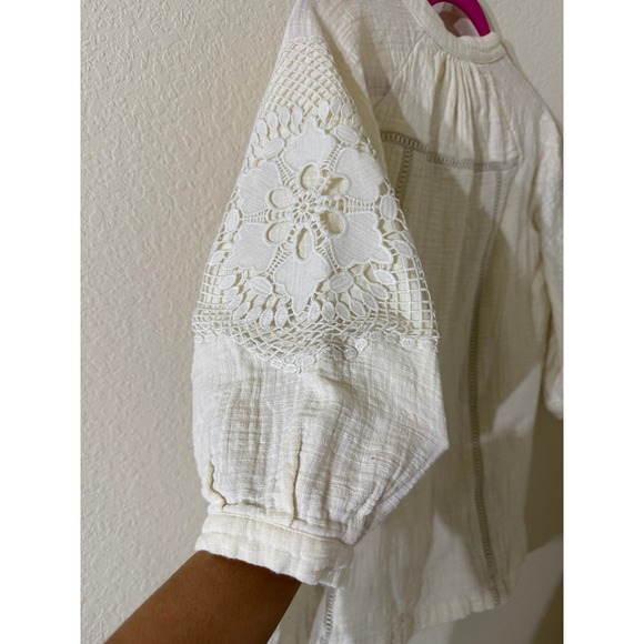 Soft Surroundings Magnolia Gauze Ivory Crocheted Trim Blouse Size Medium Boho - Picture 7 of 7